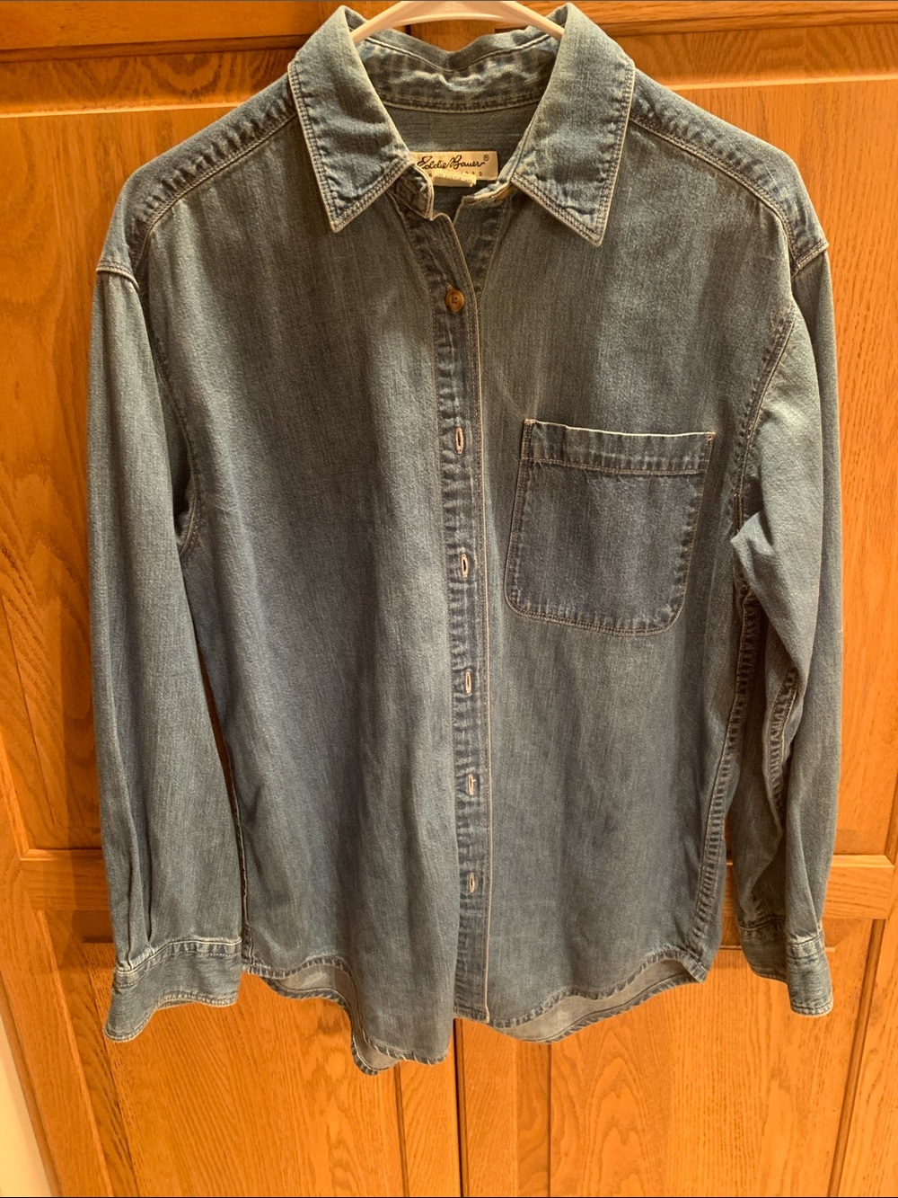 Eddie Bauer Washed Denim Button-Front Shirt - Faded Blue